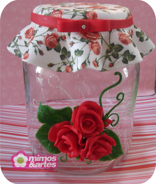 Pote para mantimento/ rosas vermelhas